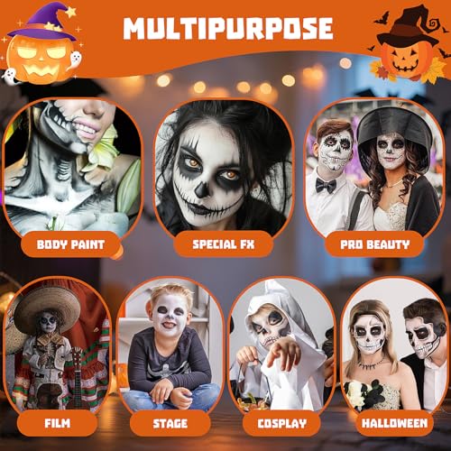 White Black Grey Face Paint Kit with Brushes for Halloween & Cosplay