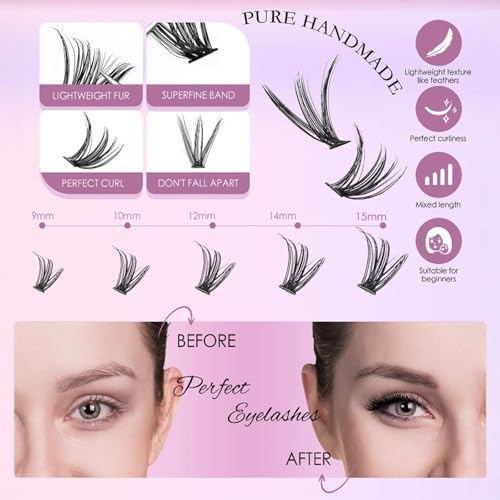 Eyelash Extension Kit 280pcs Cluster Lashes 9-15mm Mixed