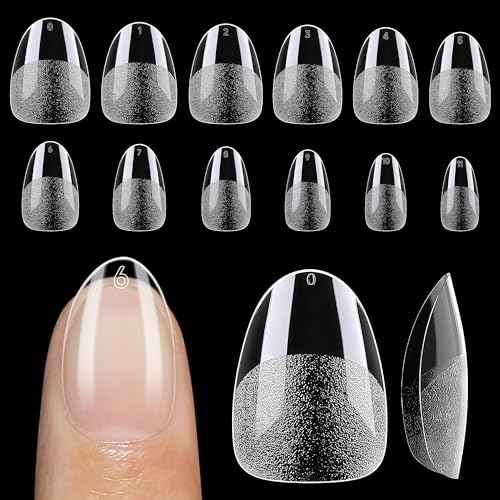 UNA GELLA Extra Short Almond Nail Tips 12 Sizes Short Almond Gel Nail Tips 120Pcs Soft Gel Clear Full Cover Nails Tips Acrylic False Nails Press On Nails for Extensions DIY Salon