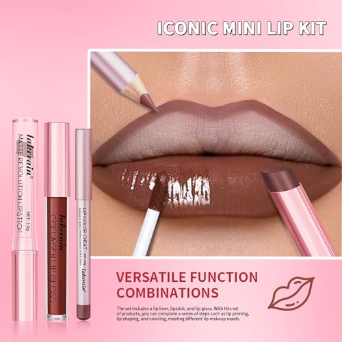 3-Piece Lip Liner & Lipstick Set - Matte & Gloss Combo