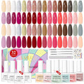 SAVILAND 42PCS Gel Nail Polish Set: 32 Colors Soak-off U V Gel Polish Kit with Base & Glossy Matte Top Coat Red Glitter Gel Polish Set Manicure Kit with Nail Brush for DIY Nail Girl Salon