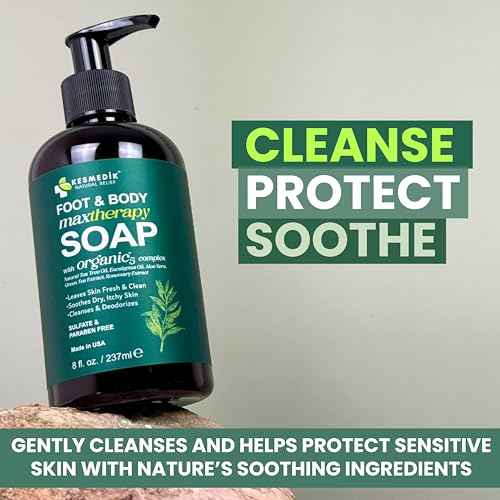 Pure Tea Tree Oil Foot & Body Soap Wash with Peppermint, Deep Cleansing & Soothing, Antibacterial Antifungal Support for Itchy Skin, Ringworm, Athlete¡¯s Foot, Scabies & Demodex, 8 fl Oz