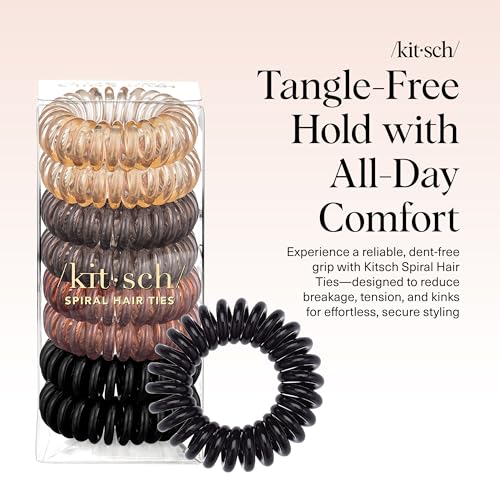 Kitsch Brunette Spiral Hair Ties - 8 Pack Creaseless Coiled Ponytail Holders