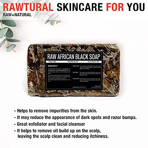 Sheanefit Raw African Black Soap Bar - For All Skin Types - Face, Body, Hair Soap Bulk Bars (1 Pound)