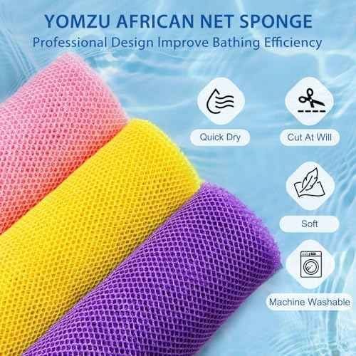African Net Sponge Exfoliating Bath Sponge Scrubbing Long Rag Wash Shower Body Scrubber - 6 Pieces