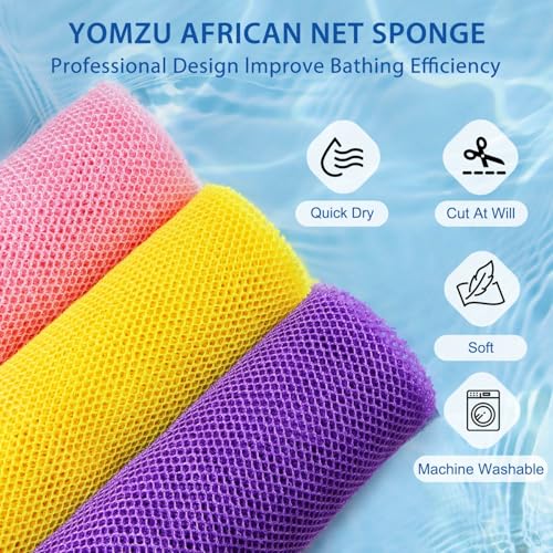 YOMZU African Net Exfoliating Bath Sponge - 6 Pack, 31.4" Long