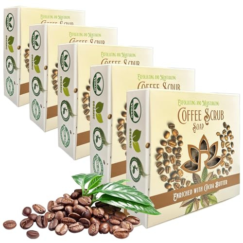 Relaxcation Handmade Coffee Scrub Soap Bar ? Natural Exfoliating Soap with Fresh Ground Coffee, Cocoa Butter & Latte Aroma ? Cold Process Body Scrub Bar - (5 bars)