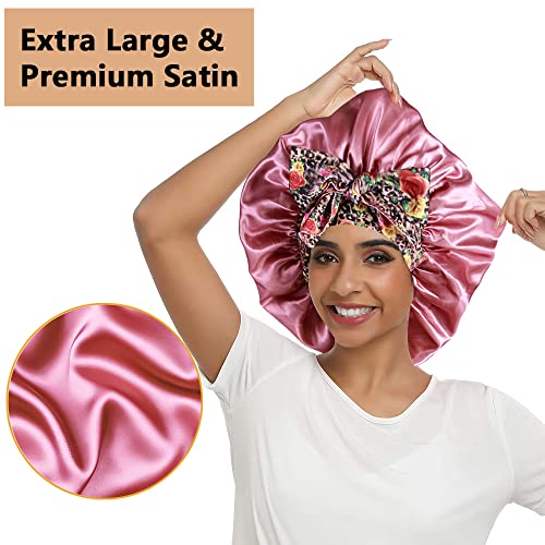2-Pack Large Satin Bonnet with Tie Band for Curly Hair