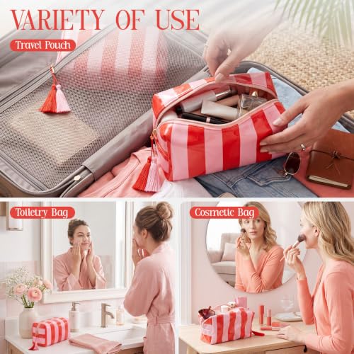 Gilprop 6 Pcs Clear Coated Makeup Bags Pink Orange / Octagon Styles
