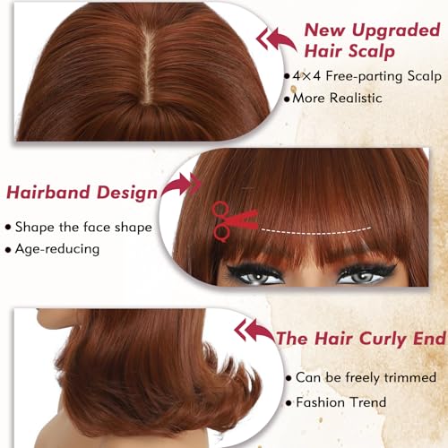 LEOSA Short Bob Wig 4x4 Scalp Auburn Shoulder Length 14in