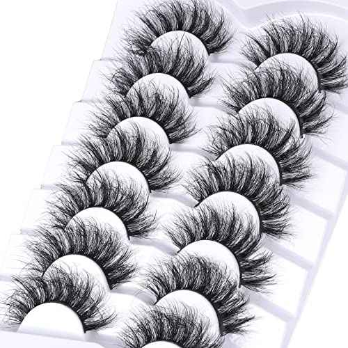 Lashes Eyelashes 8D Fluffy False Eyelashes Wispy Faux Mink Lashes Light Weight Fake Eyelashes Cat Eye Lashes 7 Pairs Pack, Black