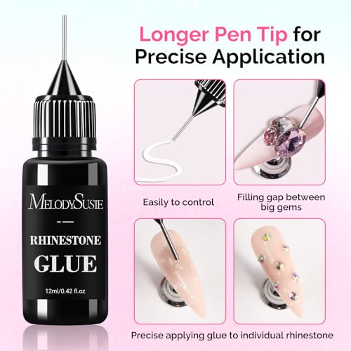 MelodySusie 2Pcs Nail Rhinestone Glue Gel - Strong Adhesive 3D Gem Glue (12ml)