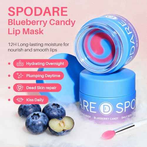 Blueberry Lip Mask Overnight, Dual-Color Lip Sleeping Mask for Reduce Fine Lines, Nourish and Hydrating Dry Cracked Skin with Vitamin C and Shea Butter -0.42 Fl Oz