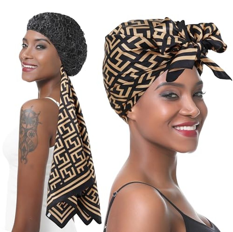 2-in-1 Silk Press Wrap Cap & Hair Net for Curly Hair