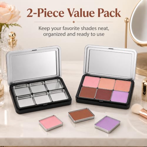 VOSCHOIX Magnetic Refillable Makeup Palette 2 Pack Portable with Mirror