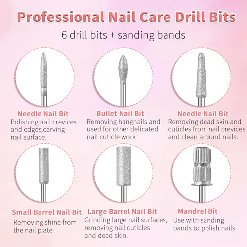 6 Pcs Nail Drill Bits Set - Professional 3/32" Manicure & Pedicure Tools