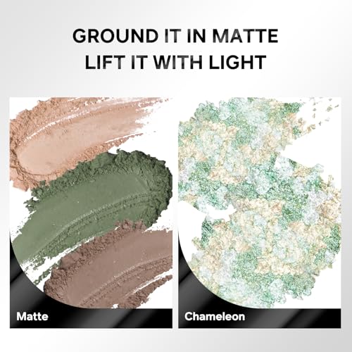 Color Nymph Olive Green Eyeshadow Palette with Matte & Holographic Finishes