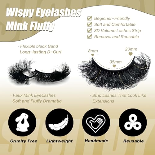 Mink Lashes Fluffy 20MM Dramatic Thick Volume Cat Eyelashes 25MM 3D Faux Mink 8D Lashes Strips Pack YH-108