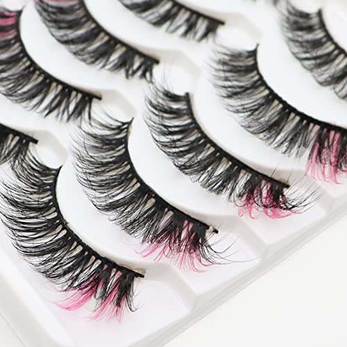 Pink Colored Wispy Lashes 14-16mm Full Volume 3D Fake Eyelashes 5 Pairs