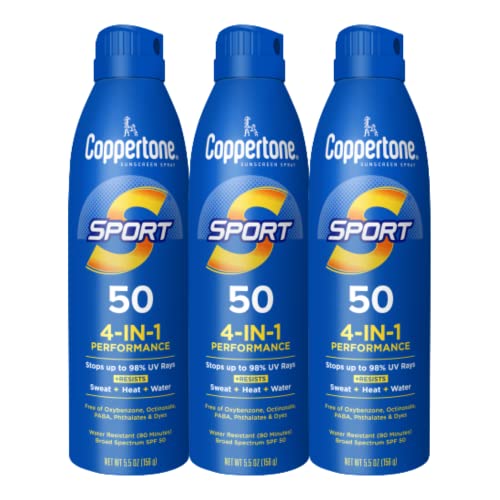 Coppertone Sport SPF 50 Sunscreen Spray, Water Resistant, 3 Pack