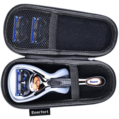 Hard EVA Razor Travel Case Compatible with Gillette Men's Razor - Mesh Pocket for 2 Razor Blades + Lightweight Carrying Handle + Durable Zipper (Only Case) (Black)