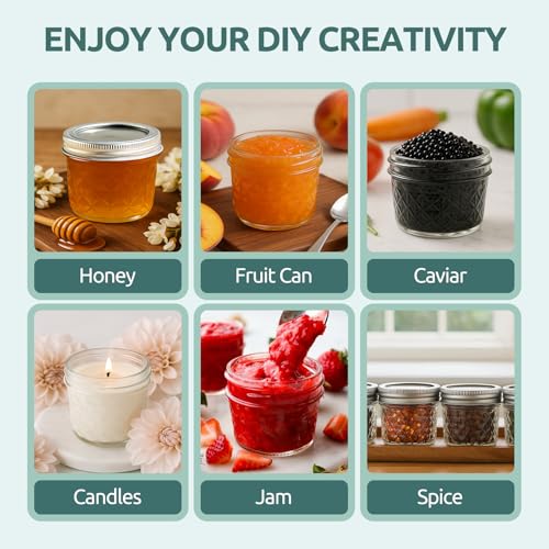 4 Pack 4oz Mason Jars with Airtight Lids | Leakproof Glass Jars