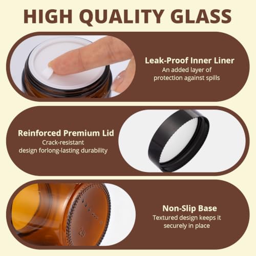4 oz Amber Glass Jars with Lids, 4 Pack Airtight