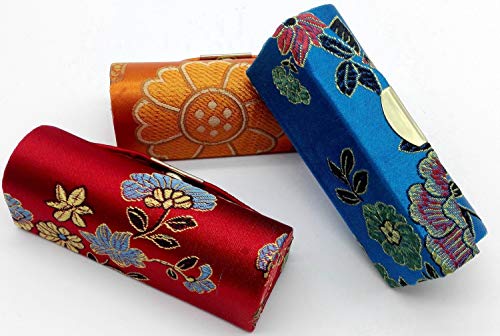 Lipstick Case with Mirror - 12 Pack Floral Brocade Holders