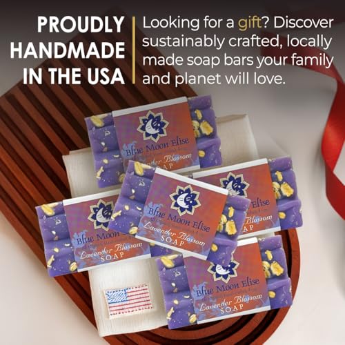 Blue Moon Elise All Natural Lavender Soap Bars, Scented with Premium Essential Oils, Handmade in the USA, Moisturizing and Therapeutic for Face/Body, For Sensitive Skin, For Men and Women (5 Pack)