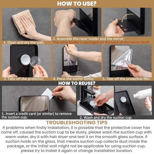 TAILI Fogless Shower Mirror with Razor Holder - Anti-Fog, Rust-Proof