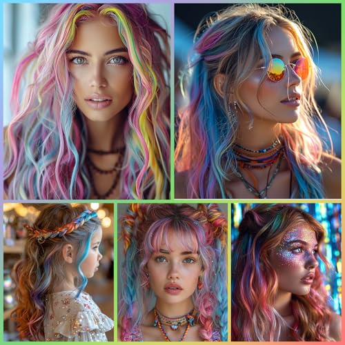 Hot Pink Temporary Hair Chalk & Washable Mascara Dye Set for Girls Kids - Vibrant Hair Color Comb