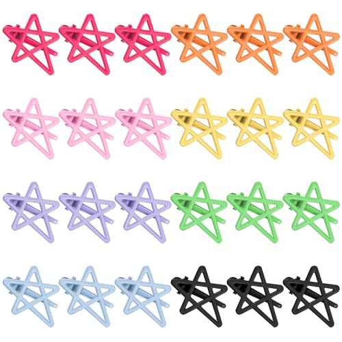 ELANE 24 Pcs Star Snap Hair Clips for Women Girl,Cute Hair Barrettes for Women Fine Thin Hair Accessories DIY (8-colors)