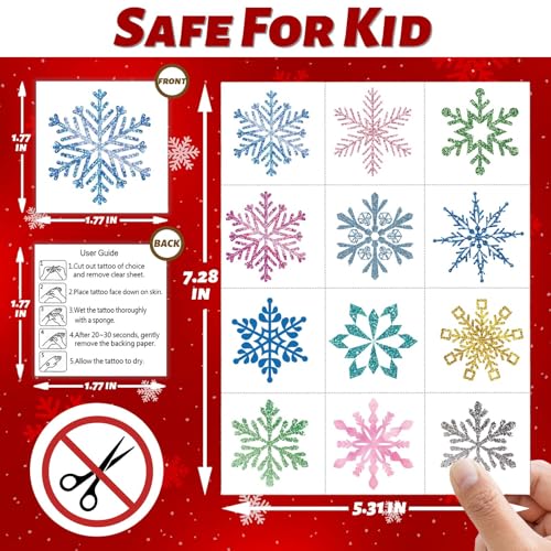 Winthrop 96 Pcs Snowflake Temporary Tattoos for Kids, Pre-Cut Winter Tattoos, Christmas Party Favors, Holiday Goody Bag Stuffers, Classroom Game Prizes