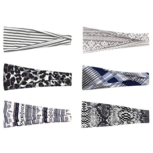 DRESHOW Boho Print Fashion Headbands Yoga Sports Headbands for Women Elastic Non-Slip Headbands Workout Running Hair Bands 6 Pack