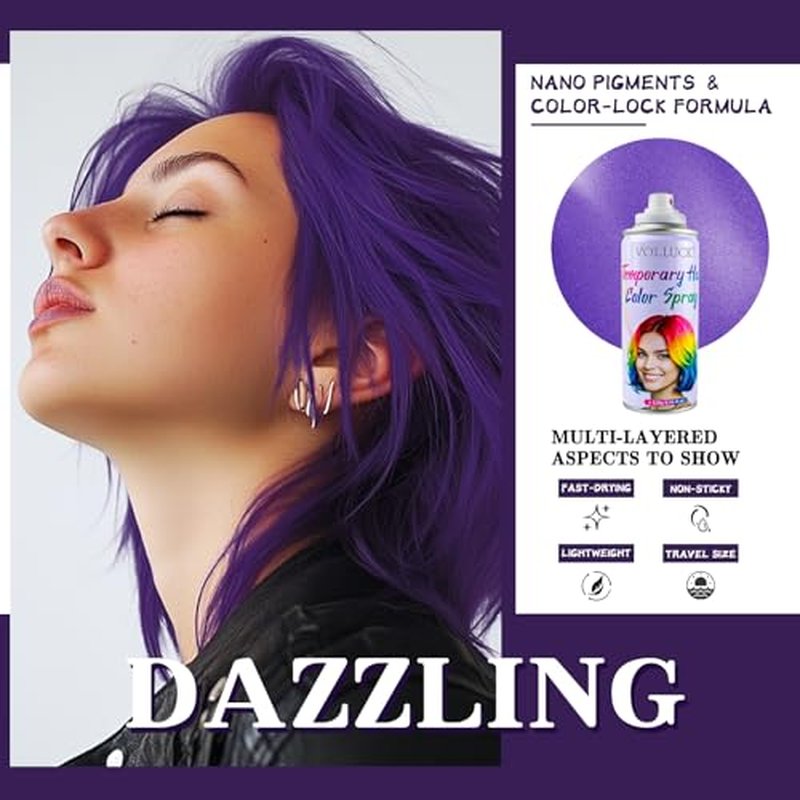 Temporary Purple Hair Spray - Washable Fast-Drying Color for All