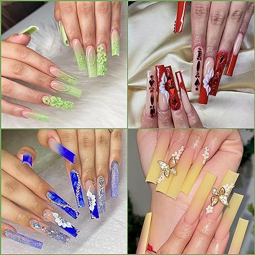 500 Pcs Square Nail Tips, AITRAI Long Nail Tips for Acrylic Nails Professional False Nails Clear Acrylic Nail Kit with Glue, Adhesive Tabs Acrylic Nail Clipper Files for Nail Art DIY