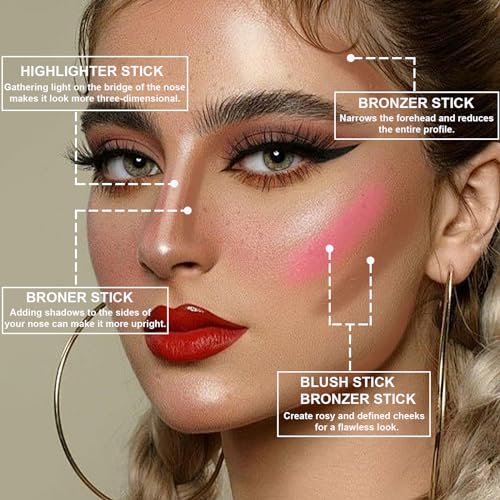 Lezero 3-Piece Contour Stick Kit with Blush, Bronzer & Highlighter