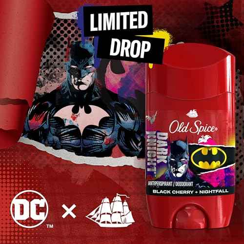 Old Spice Antiperspirant and Deodorant for Men, 24/7 Freshness & Lasting Scent, 24/7 Long Lasting Sweat & Odor Protection, Smell Like a Hero, Batman, Black Cherry and Nightfall Scent, 2.6 oz