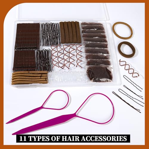 Brown Bobby Pins Hair Kit 11 Styles with Hair Nets & Spiral Pins