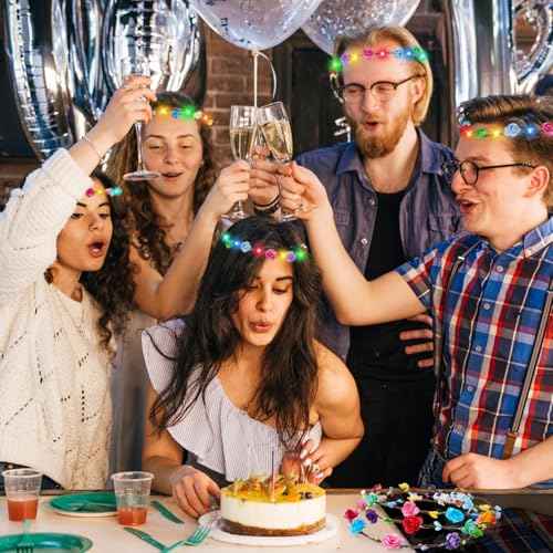 24 PCS LED Flower Crowns Headbands, Light Up Flower Crowns for Women & Girls, Glow in The Dark Flower Hairbands Wreath for Wedding Beach Party Birthday Cosplay Gifts, Halloween, Christmas