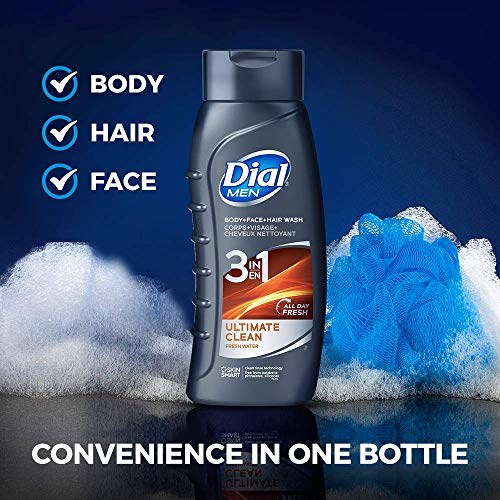 Dial Men 3in1 Body, Hair and Face Wash, Ultimate Clean, 20 fl oz , 4 Count (Pack of 1)