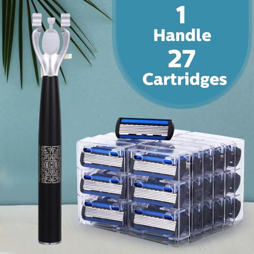 Leriton 28-Piece Refillable Men's Razor Set with 6-Blade Safety Razor & Cartridges