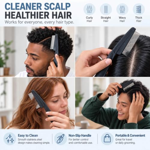 Yumflan 1.0mm Stainless Steel Dandruff Comb with Non-Slip Handle
