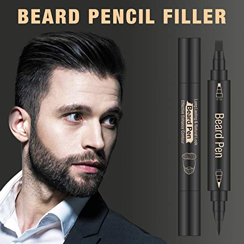 Beard Pencil Filler for man Water Proof Beard pen and beard brush Long Lasting Coverage Natural Finish, Male Mustache Repair Shape, Effective Enhance Facial Hair £¨BLACK£©