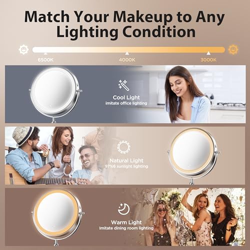 1X/30X Double-Sided Makeup Mirror with Light - 3 Color Modes