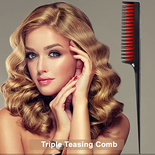 10-Piece Hair Styling Set - Teasing Brush, Triple Comb, Rat Tail, Edge Brush, Braid Tool, Loop Clips for Women, Girls, Kids, and Stylists