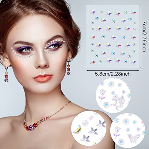 Star Face Gem Stickers - 4 Sheets Rhinestone Eye Jewelry Tattoos
