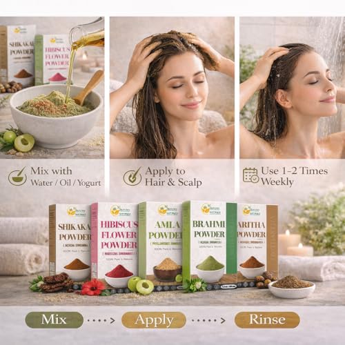 Herbs Botanica Herbal Hair Mask Combo for Hair Growth & Scalp Health - Brahmi, Reetha, Shikakai, Hibiscus, Amla Powders, 5.3 oz Each, 1.65 lbs