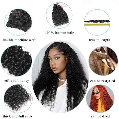 Water Wave Bundles Human Hair 10A Brazilian Unprocessed Virgin Human Hair Curly Human Hair Bundles Wet and Wavy Hair 14 16 18 Inch Double Weft Thick and Full Natural Black