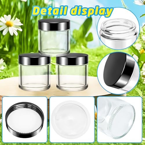 MotBach 4oz Glass Jars with Lids - 3 Pack, 120ml (Black Variation) with Inner Liners & Mini Spatulas